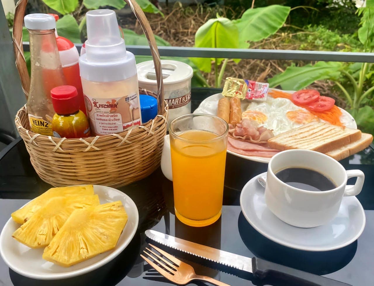 Breakfast served on the balcony at Modern Bungalows, Koh Chang
