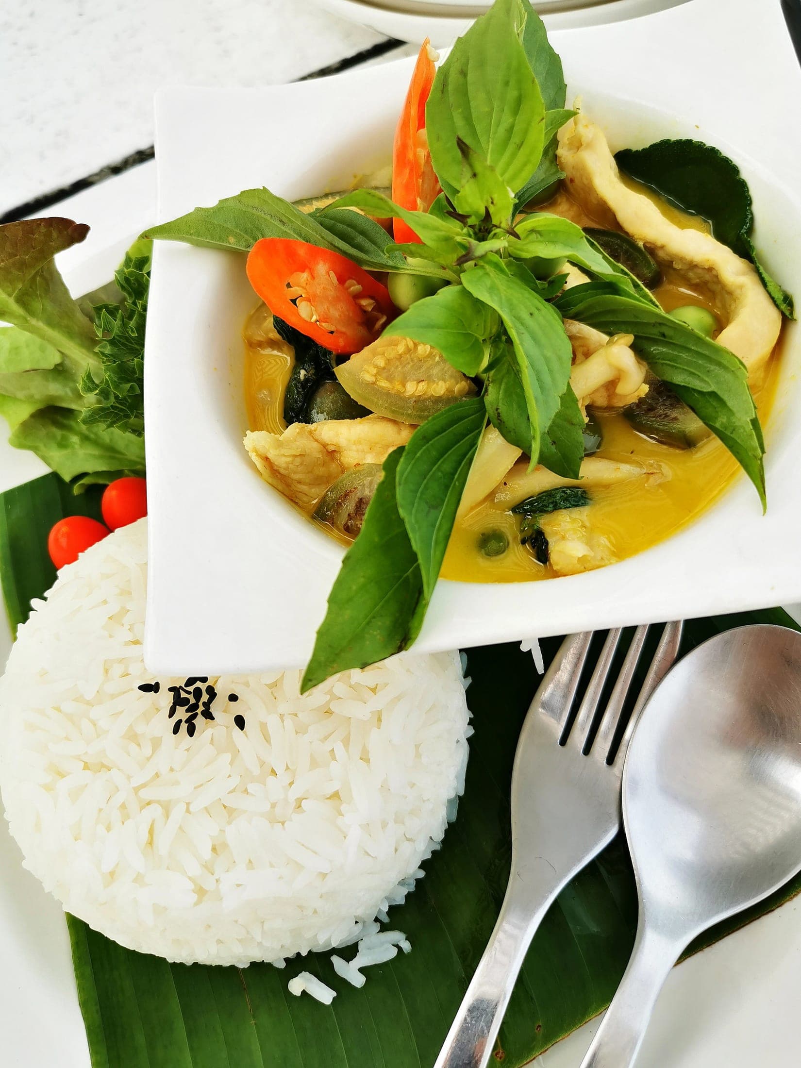 Thai green curry with rice on Koh Chang